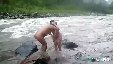 voyeur sex clip two sexy desi aunty taking a bath outdoor by the river