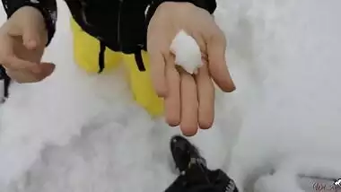 Big titted babe sucked my cock in the snow and swallowed my cum -Wet Kelly