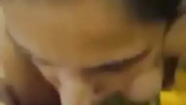 Pervert shoots his stepmom’s blowjob MMS and cums on her