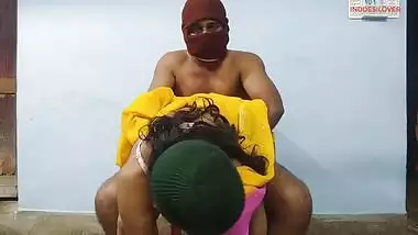 Cheating XXX blowing and cock riding by nasty Desi wife in a mask