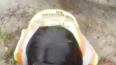 Construction Worker Getting Sucked by Engineering Student at Work Site Publicly