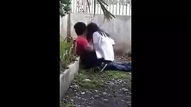 Concupiscent college pair have a fun a quick outdoor fuck with bf