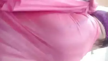 Home alone wife records vdos for hubby in Saree & Stocking part 1