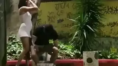 Nasty couple fuck in a public place in Desi outdoor porn